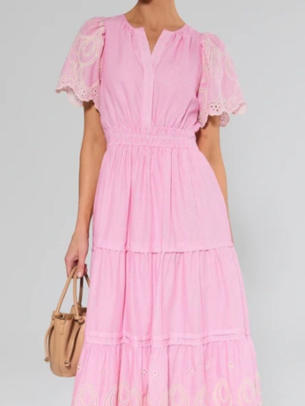 Avara Brylee Pink Stripe Eyelet Maxi Dress- Medium
